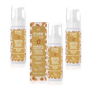 【澳洲 Pure Papayacare】木瓜嬰兒頭到腳趾沐浴慕斯(3入組 150ml/瓶) 即期品-2026年8月2日到期