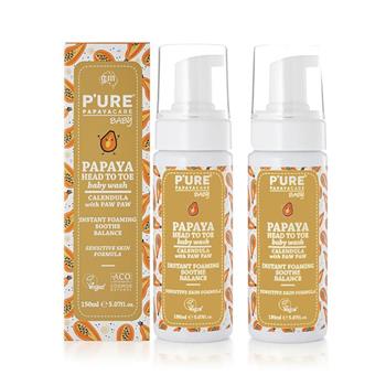【澳洲 Pure Papayacare】木瓜嬰兒頭到腳趾沐浴慕斯(2入組 150ml/瓶) 即期品-2026年8月2日到期