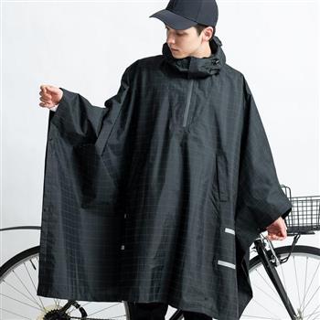 日本KIU 203235 夜光格紋－黑色 機車/自行車雨衣斗篷 附收納袋（男女適用）【金石堂、博客來熱銷】