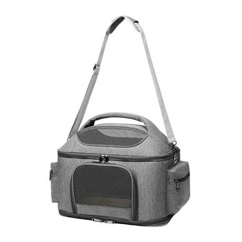 摩達客－寵物立體透氣寵物手提包/淺灰色/具行李箱固定帶/可放置行李箱上（預購＋現貨）