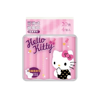 Hello Kitty 可沖式柔濕巾 花果香 20抽 4包《日藥本舖》【金石堂、博客來熱銷】