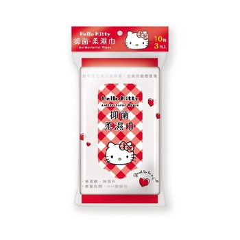 Hello Kitty 抑菌柔濕巾 10抽 3包《日藥本舖》【金石堂、博客來熱銷】