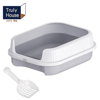 【Truly House】12L半封閉式貓砂盆 加大款 附貓砂鏟/北歐風/半封閉式/高圍欄/貓砂盆(兩色任選)