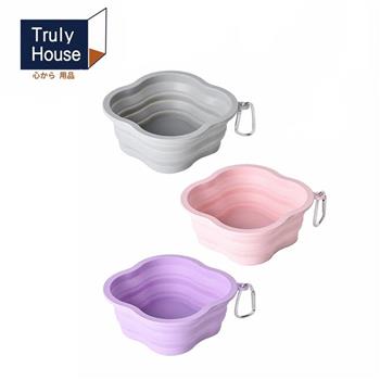 【Truly House】四葉草馬卡龍寵物折疊碗 500cc 矽膠摺疊碗 多功能寵物折疊碗 矽膠碗 摺疊碗 餵食碗 附掛扣 外出矽膠碗(三色任選)