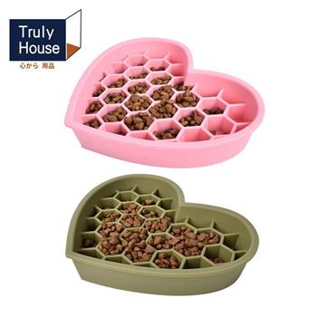 【Truly House】寵物頂級矽膠加大加厚慢食墊 愛心款 防打翻設計/慢食盤/防噎食碗/寵物碗(兩色任選)