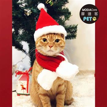 摩達客寵物-耶誕造型裝扮-聖誕老公公套裝-小聖誕帽+紅白小圍巾_多尺寸_中小型貓狗服飾