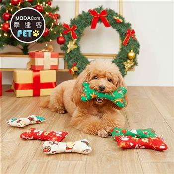 摩達客寵物-聖誕布製狗骨頭造型狗狗咬咬玩具兩入組_圖案顏色隨機出貨_發聲玩具耶誕禮物