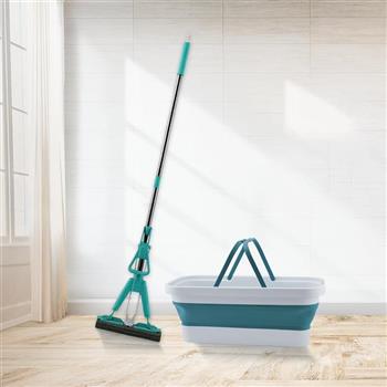 輕量型免沾手吸水膠棉拖把x1支+多用途水桶x1只