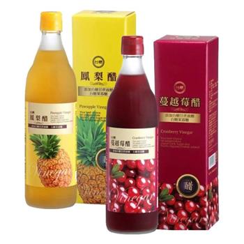 【台糖】水果醋600ml(蔓越莓醋x3瓶+鳳梨醋x3瓶)