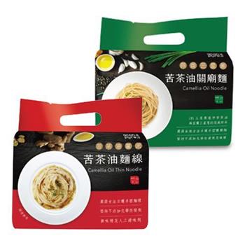 (員)連淨苦茶油 500ml+連淨 苦茶油拌麵+蒜香三星蔥關廟麵-2袋/8入+連淨素肉鬆一包