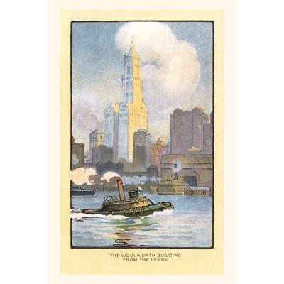 Vintage Journal Painting of Woolworth Building from Ferry, New York City