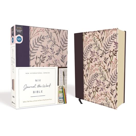 NIV, Journal the Word Bible, Cloth Over Board, Pink Floral, Red Letter Edition, Comfort Print