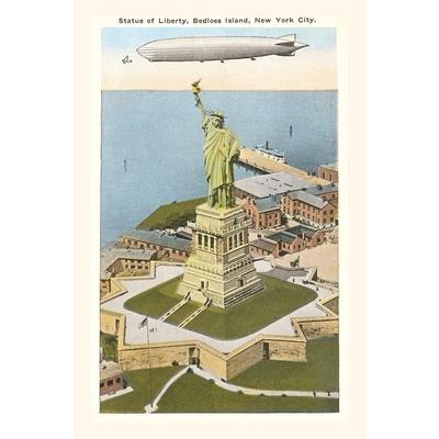 Vintage Journal Blimp over Statue of Liberty, New York City
