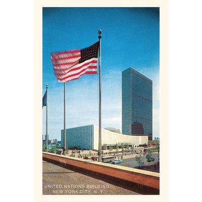 Vintage Journal American Flag and United Nations Buildings, New York City
