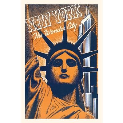 Vintage Journal Orange and Blue Graphic of Statue of Liberty Head