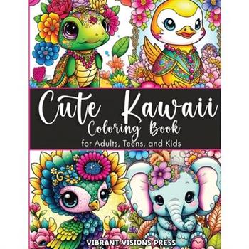 Cute Kawaii Coloring Book for Adults, Teens, and Kids-Adorned with Jewelry and Floral Designs-Cat, Dog, Duck, Fairy, Elephant, Giraffe, Cow, Pig, and More