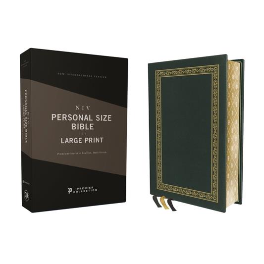 Niv, Personal Size Bible, Large Print, Premium Goatskin Leather, Green, Premier Collection, Black Letter, Gauffered Edges, Comfort Print