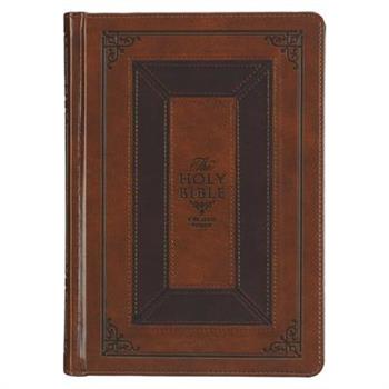 KJV Study Bible, Standard King James Version Holy Bible, Thumb Tabs, Ribbons, Faux Leather, Toffee/Burgundy Debossed