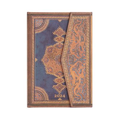 Paperblanks 2024 Safavid Indigo Safavid Binding Art 12-Month Mini Horizontal Wrap Closure 160 Pg 100 GSM