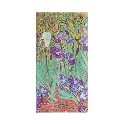 Paperblanks 2024 Van Gogh’s Irises 12-Month Slim Horizontal Elastic Band Closure 160 Pg 100 GSM