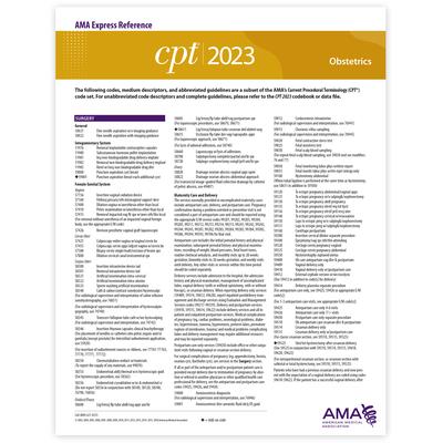 CPT 2023 Express Reference Coding Card: Obstetrics