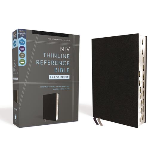 Niv, Thinline Reference Bible, Large Print, European Bonded Leather, Black, Red Letter, Thumb Indexed, Comfort Print