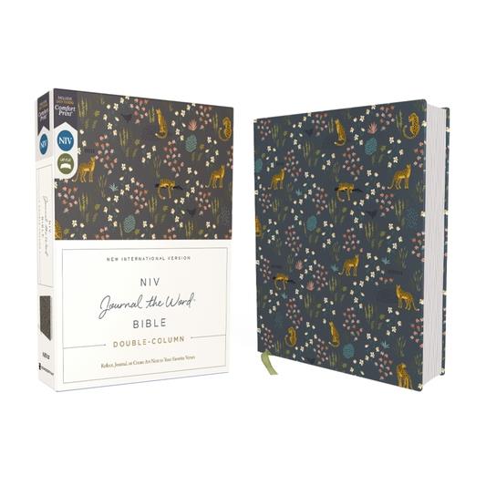 Niv, Journal the Word Bible, Double-Column, Cloth Over Board, Navy Floral, Red Letter, Comfort Print