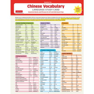 Mandarin Chinese Vocabulary Language Study Card