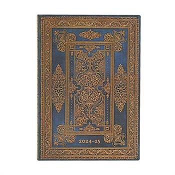 Paperblanks 2024-2025 Weekly Planner Blue Luxe Luxe Design 18-Month Flexis MIDI Horizontal Elastic Band 224 Pg 80 GSM
