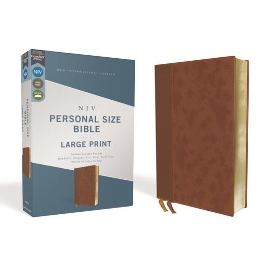 Niv, Personal Size Bible, Large Print, Leathersoft, Brown, Red Letter Edition, Comfort Print