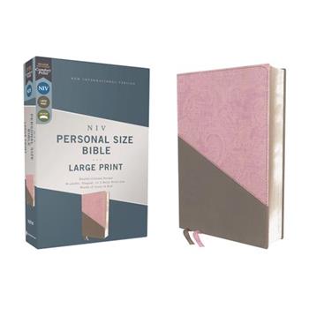 Niv, Personal Size Bible, Large Print, Leathersoft, Pink/Gray, Red Letter Edition, Comfort Print