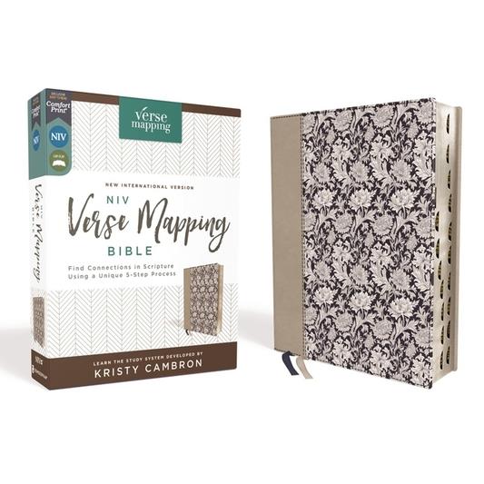 Niv, Verse Mapping Bible, Leathersoft, Navy Floral, Thumb Indexed, Comfort Print
