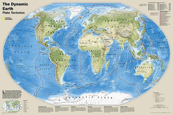 National Geographic: The Dynamic Earth, Plate Tectonics Wall Map - Laminated (Poster Size: 36 X 24 Inches)