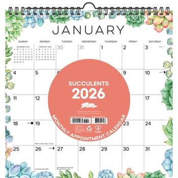 Succulents 2026 12 X 12 Spiral Wall Calendar