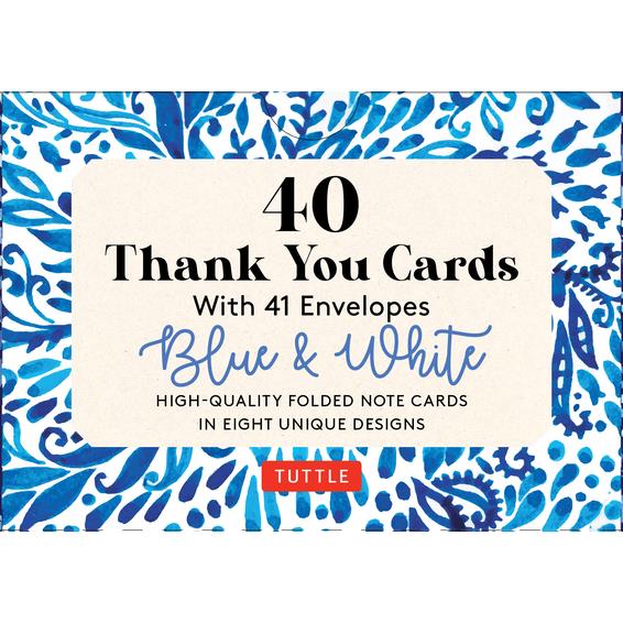 Blue & White, 40 Thank You Cards with Envelopes