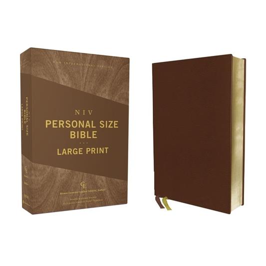 Niv, Personal Size Bible, Large Print, Genuine Leather, Buffalo, Brown, Red Letter Edition, Comfort Print