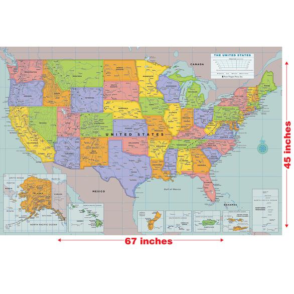 Laminated USA Wall Map (67’’ W X 45’’ H)