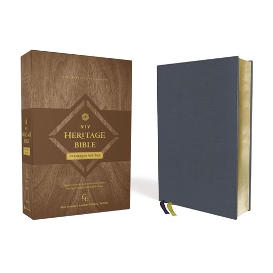 Niv, Heritage Bible, Passaggio Setting, Genuine Leather, Buffalo, Blue, Line Matched, Art Gilded Edges, Comfort Print