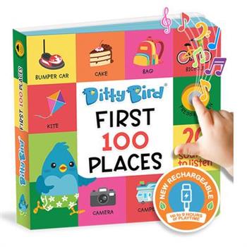 Ditty Bird First 100 Places Interactive Sound Book for Toddlers 1- 3 Speech Therapy Educational Learning Books for 1 Year Old