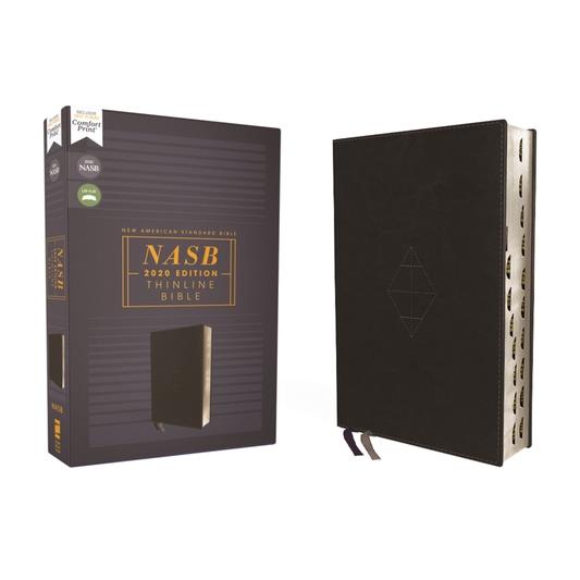Nasb, Thinline Bible, Leathersoft, Black, Red Letter Edition, 2020 Text, Thumb Indexed, Comfort Print