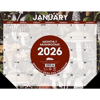 Mushrooms 2026 22 X 17 Large Monthly Deskpad