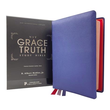 Niv, the Grace and Truth Study Bible, Premium Goatskin Leather, Navy, Premier Collection, Black Letter, Art Gilded Edges, Comfort Print