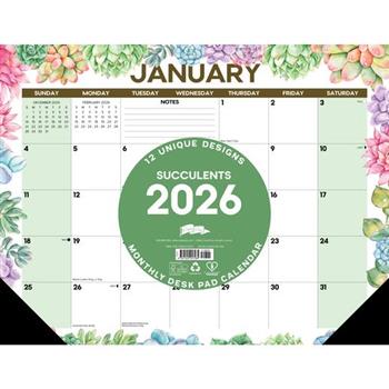 Succulents 2026 22 X 17 Large Monthly Deskpad