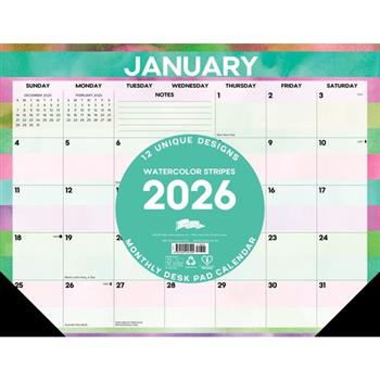 Watercolor Stripes 2026 22 X 17 Large Monthly Deskpad