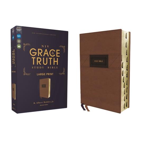Niv, the Grace and Truth Study Bible, Large Print, Leathersoft, Brown, Red Letter, Thumb Indexed, Comfort Print