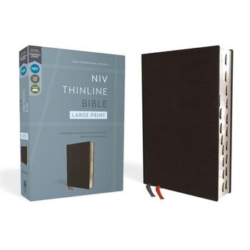 NIV, Thinline Bible, Large Print, Bonded Leather, Black, Indexed, Red Letter Edition