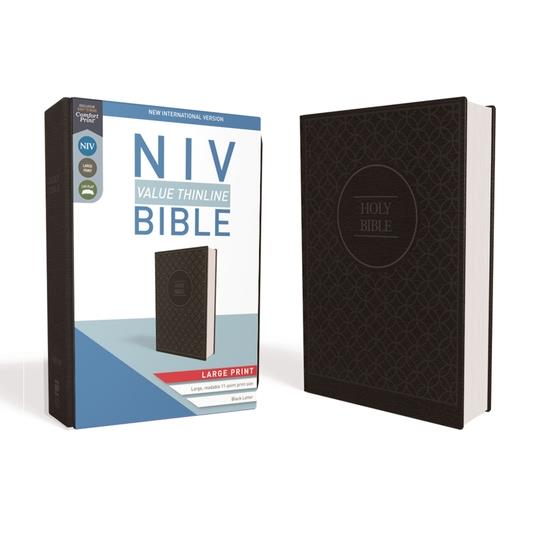 NIV, Value Thinline Bible, Large Print, Imitation Leather, Gray/Black