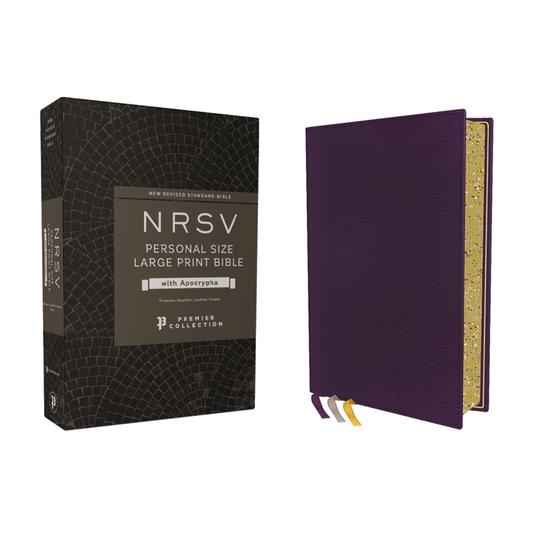 Nrsv, Personal Size Large Print Bible with Apocrypha, Premium Goatskin Leather, Purple, Premier Collection, Printed Page Edges, Comfort Print