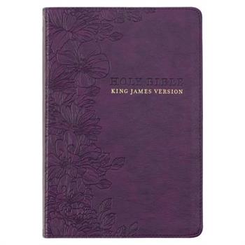 KJV Holy Bible, Thinline Large Print Faux Leather Red Letter Edition Thumb Index & Ribbon Marker, King James Version, Purple Floral