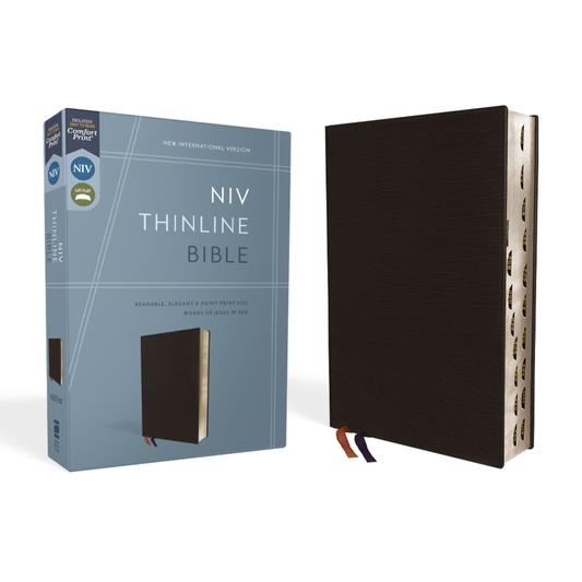 NIV, Thinline Bible, Bonded Leather, Black, Indexed, Red Letter Edition